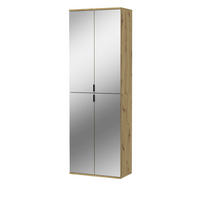 GARDEROBENSCHRANK Eiche 61 cm, Flurschrank mit 4 Spiegeltüren - Chromfarben/Schwarz, Glas/Holzwerkstoff (61/193/34cm) - Inn.Furn