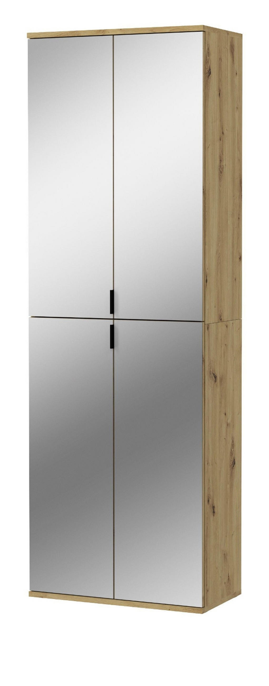 GARDEROBENSCHRANK Eiche 61 cm, Flurschrank mit 4 Spiegeltüren - Chromfarben/Schwarz, Glas/Holzwerkstoff (61/193/34cm) - Inn.Furn