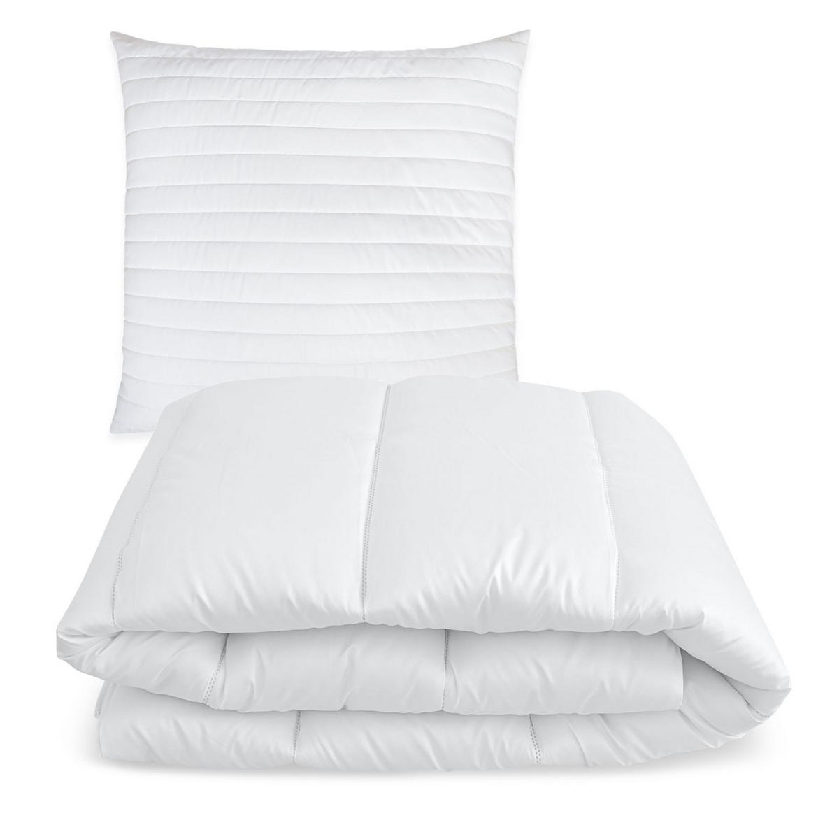 BETTENSET Bettdecke und Kopfkissen 135/200 cm Microfaser Ganzjahresdecke - Weiß, Textil (135/200cm) - wometo