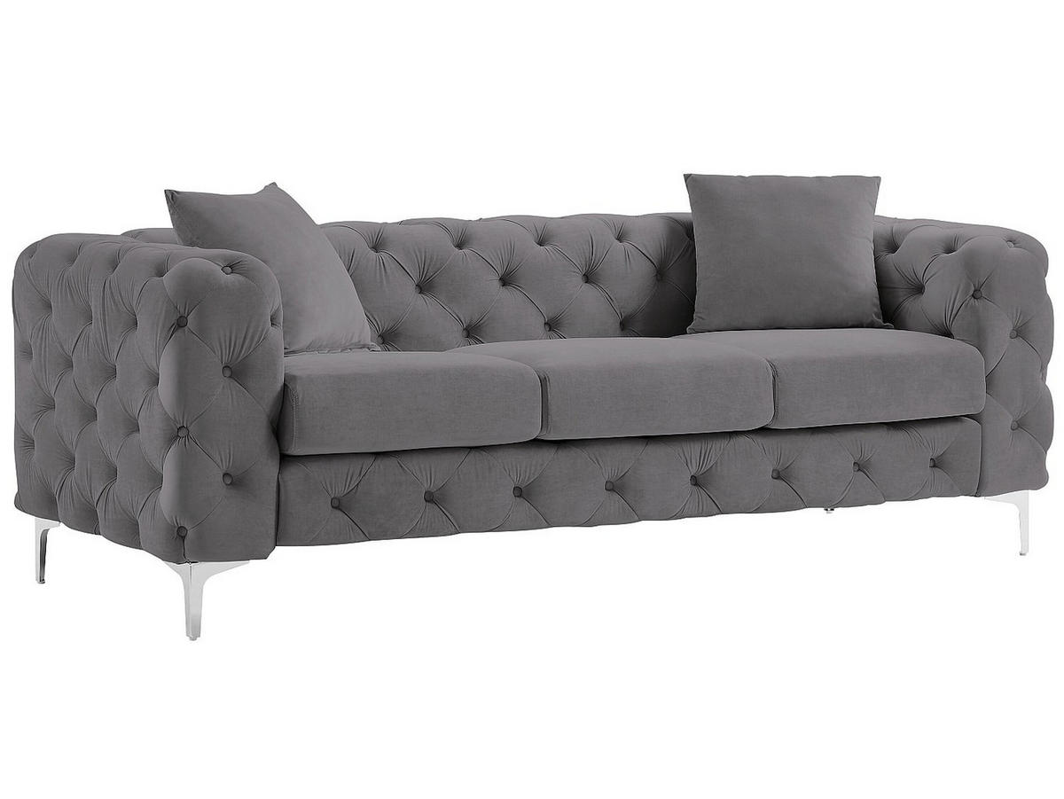 3-SITZER-SOFA & Sessel - Anthrazit - Samt - EDWINA - Anthrazit, Textil (91/76/220cm) - Vente-Unique