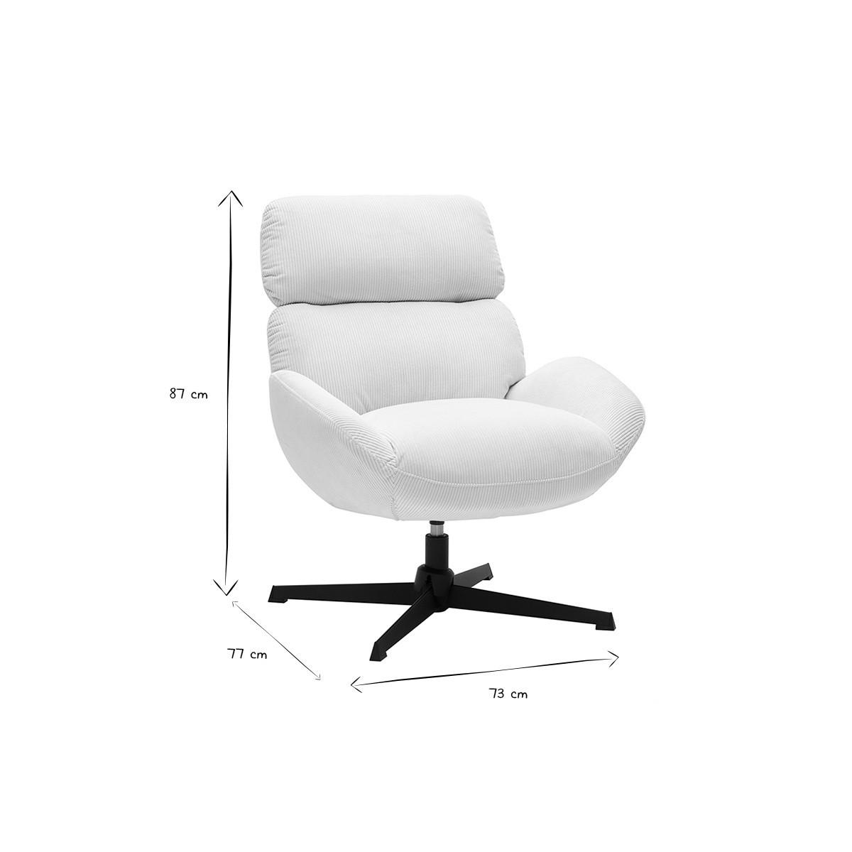 SCHWENKSESSEL Ripp-Velours Creme Metall Schwarz KLEM - Weiß, Textil (77/87/73cm) - Miliboo