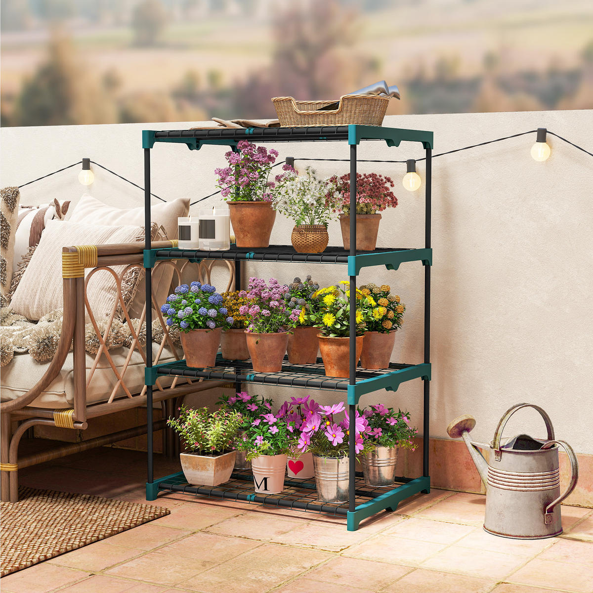 PFLANZENREGAL mit 4 Etagen Grün - Dunkelgrün, Metall (49/105/67cm) - Outsunny