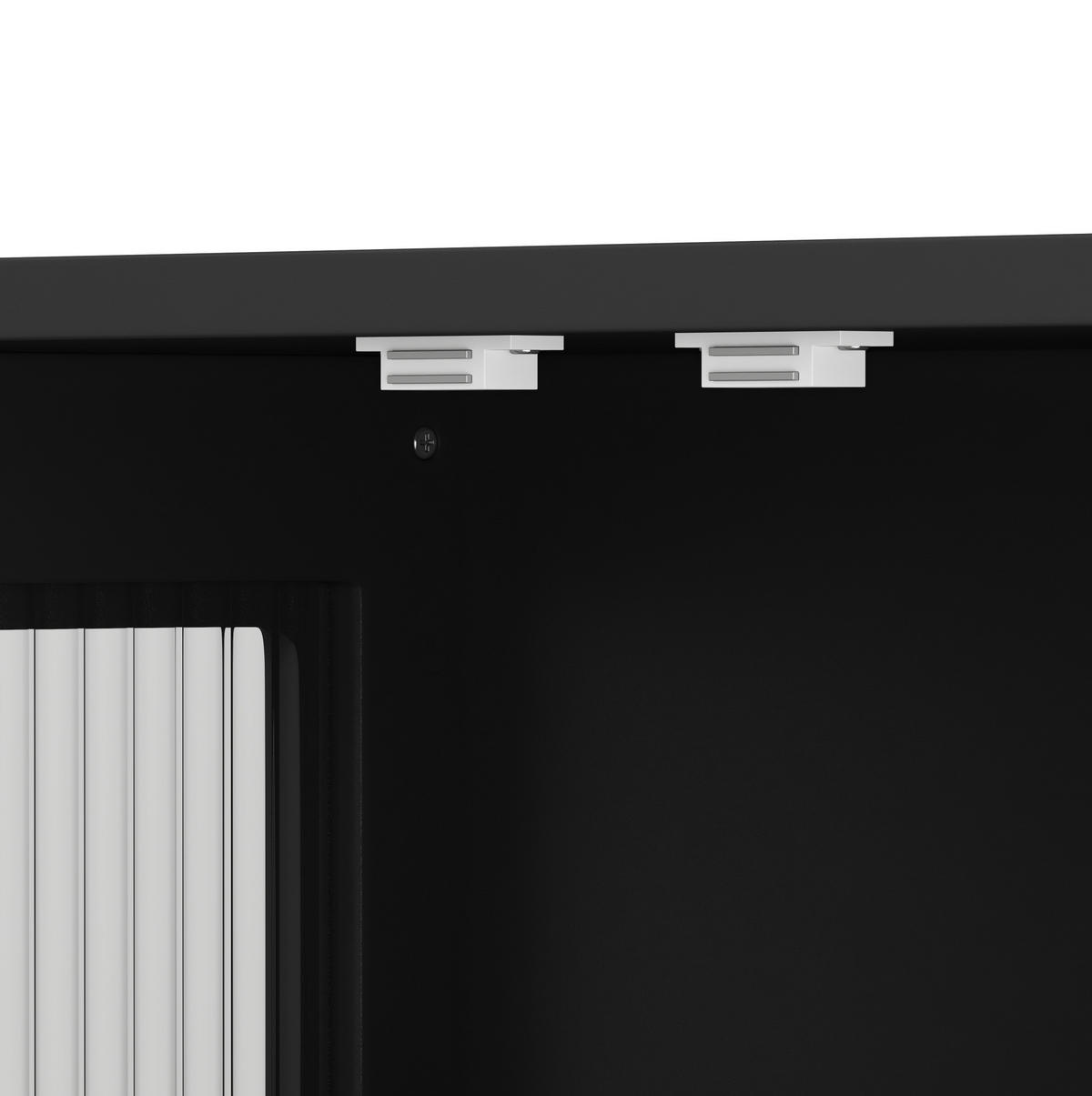 KÜCHENOBERSCHRANK 88/26/82,5 cm mit 3 Türen, offenen Fächern, verstellbaren Einlegeböden und Handtuchhalter, Schwarz - Schwarz, Holzwerkstoff (88/82.5/26cm) - Redom