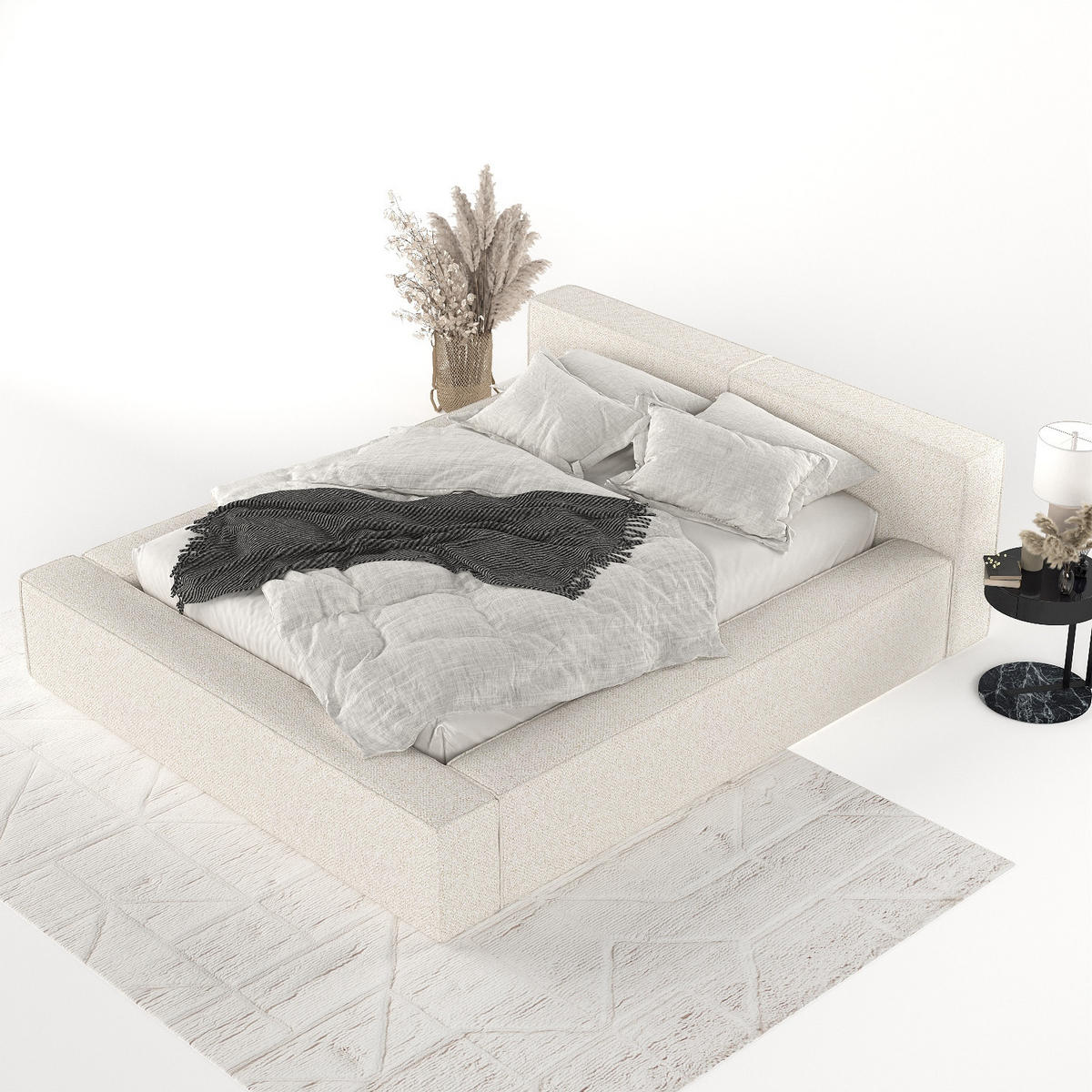 POLSTERBETT Casto mit Stauraum 180/200 cm Creme im Blur Stoff - Creme/Schwarz, Holz/Holzwerkstoff (180/200cm) - AltaBeds