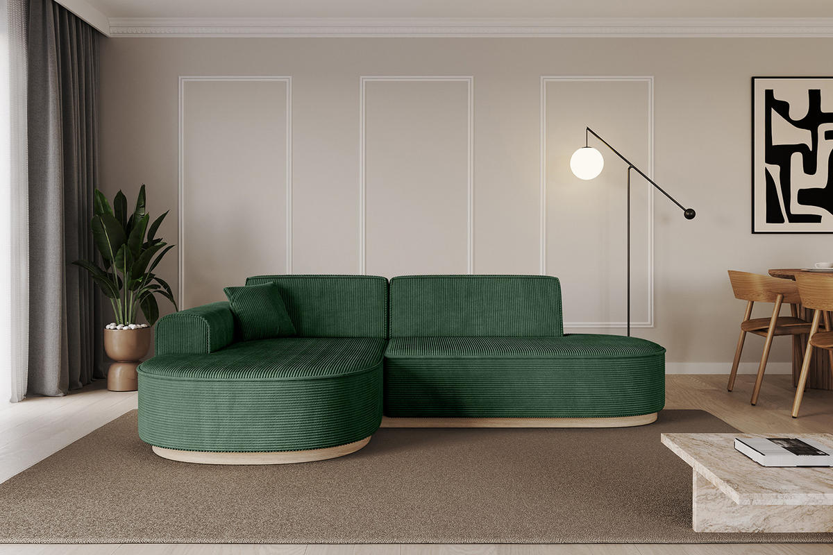 ECKSOFA Ottomane Links MARI-L1-v1 - 243x171x83 cm Grün Cord - Grün, Holzwerkstoff/Textil (243/171cm) - ALTDECOR