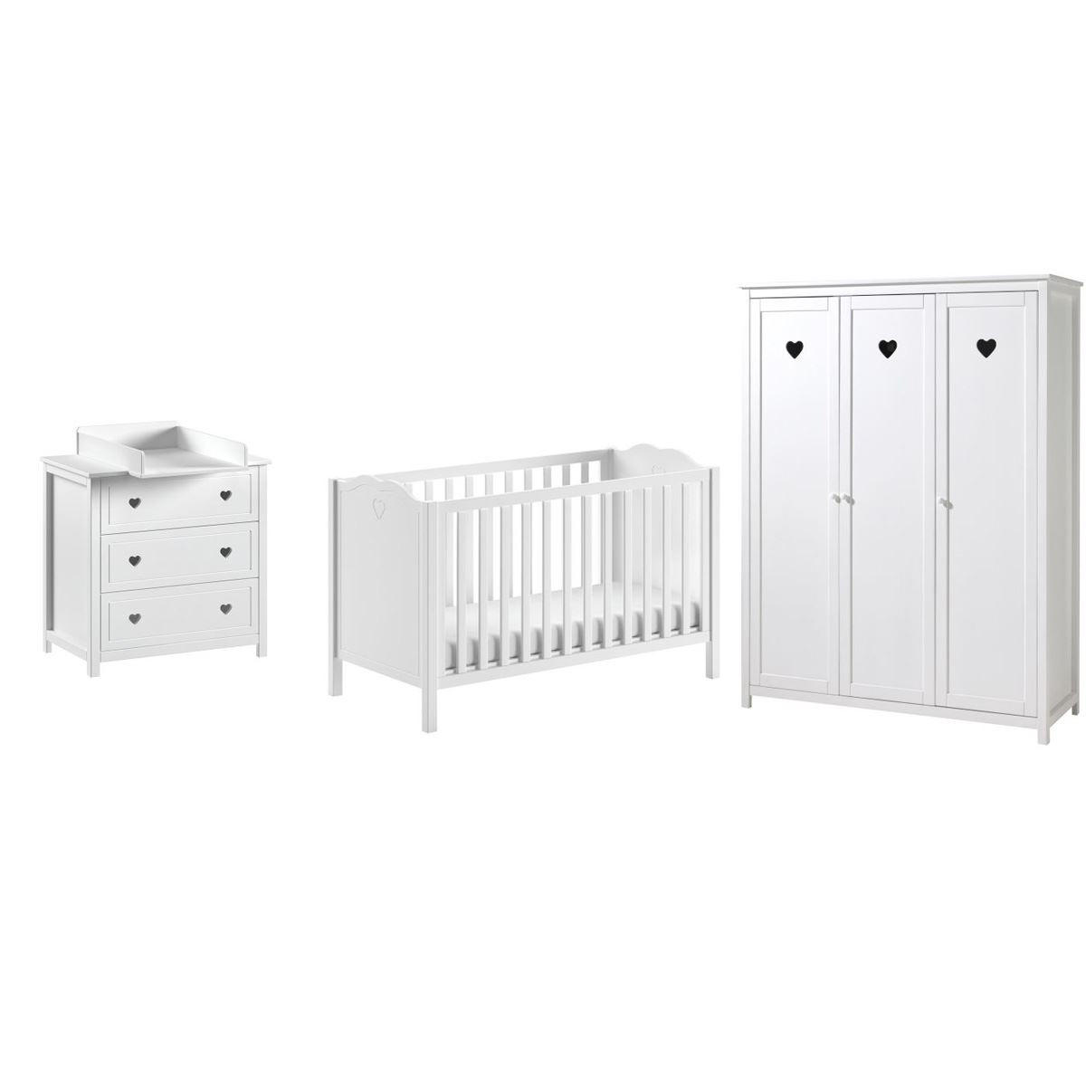 BABYZIMMER SET Kamila 4tlg Weiß Bett Kommode Schrank - Weiß, Holz (57/191/159cm) - 58aufmkessel