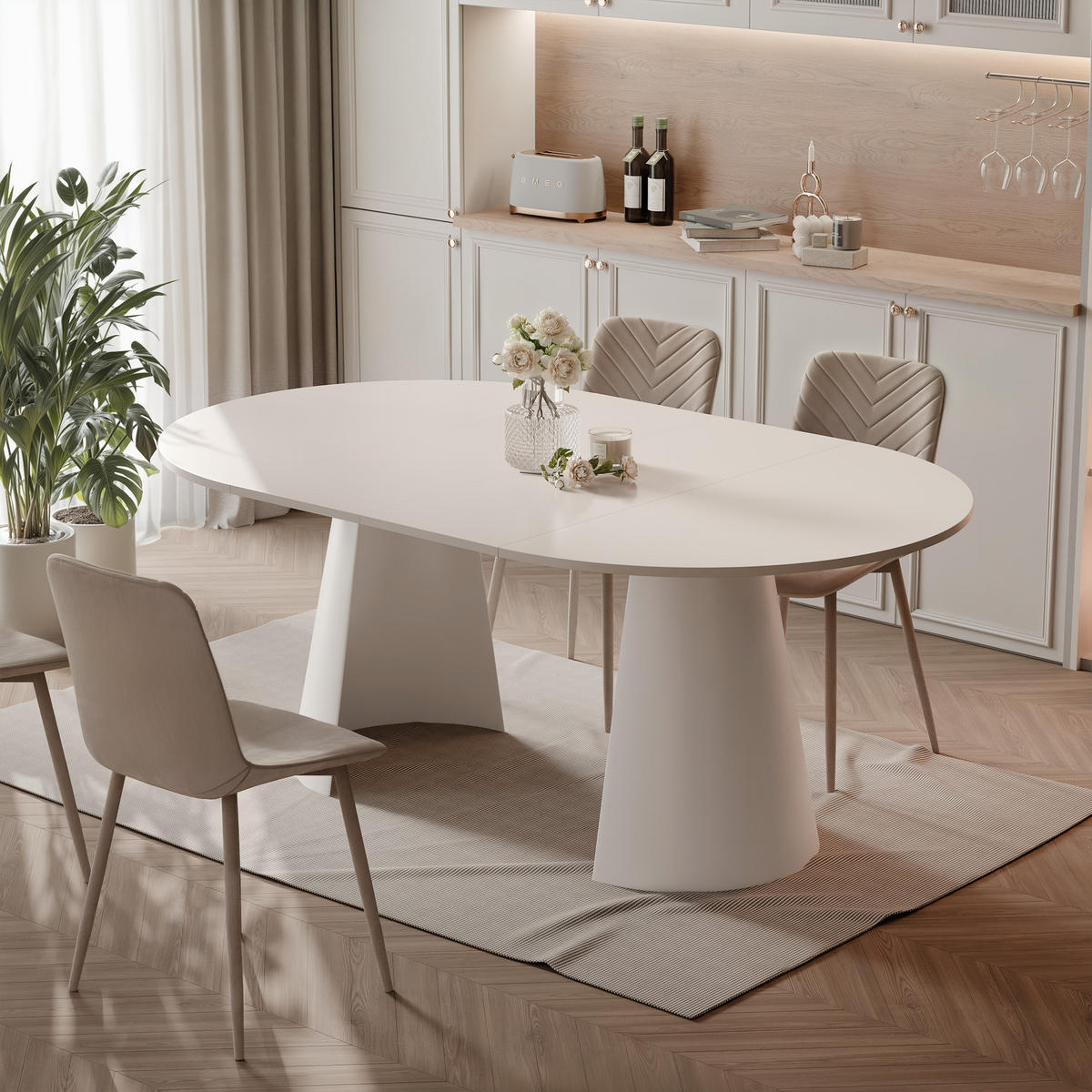 AUSZIEHTISCH BASE 100-176/76 cm, Weiß / Kaschmir - Kaschmir/Weiß, Holzwerkstoff/Metall (100/100/76cm) - Idohome