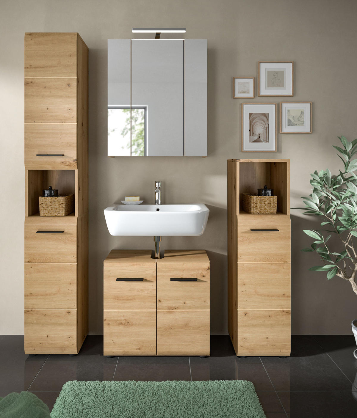 WASCHBECKENUNTERSCHRANK Eiche Artisan, Badezimmer Unterschrank 2-türig, Breite 60 cm - Schwarz/Eiche Artisan, Holzwerkstoff/Kunststoff (60/54/30cm) - Inn.Furn