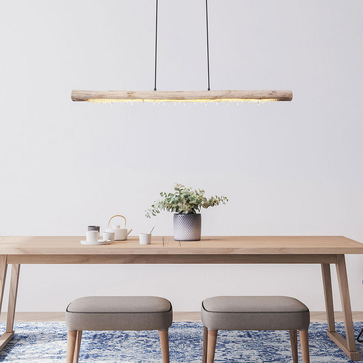 LED HÄNGELEUCHTE Metall Holzoptik Braun - Braun, Holz (120/7/150cm) - Globo Lighting