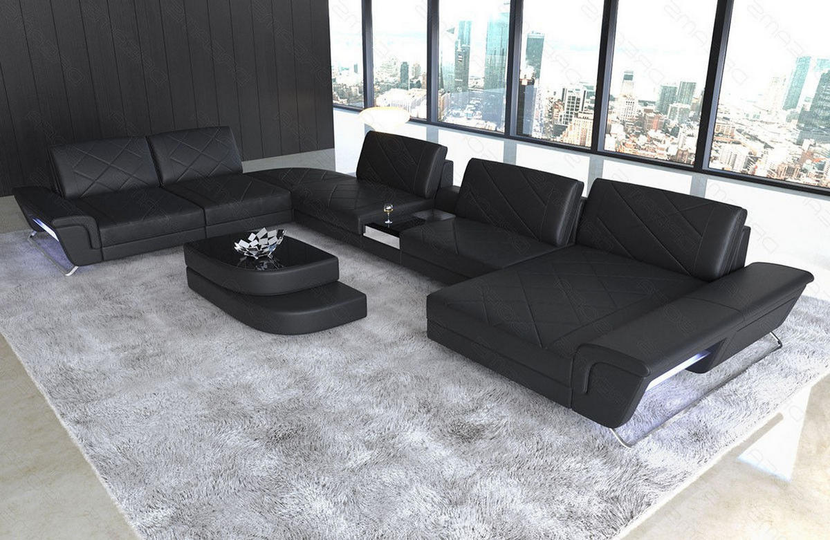 WOHNLANDSCHAFT Bari XXL - Schwarz, Leder (456/89/329cm) - Sofa Dreams
