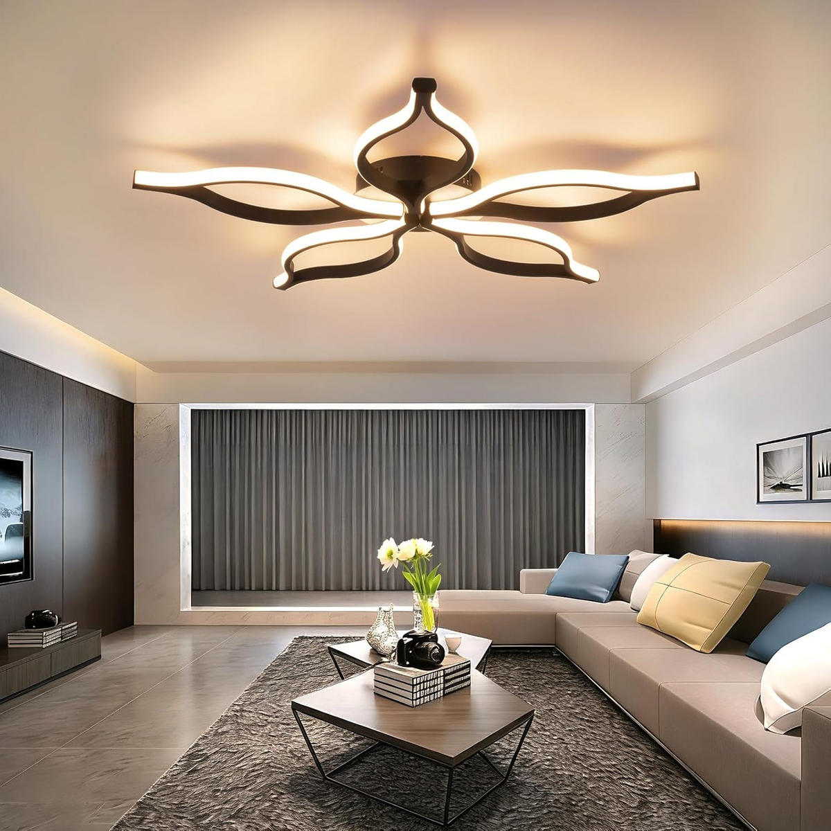 LED stropní svítidlo Cochran III 80/80/5 cm - černá, kov (80/80/5cm) - Nettlife