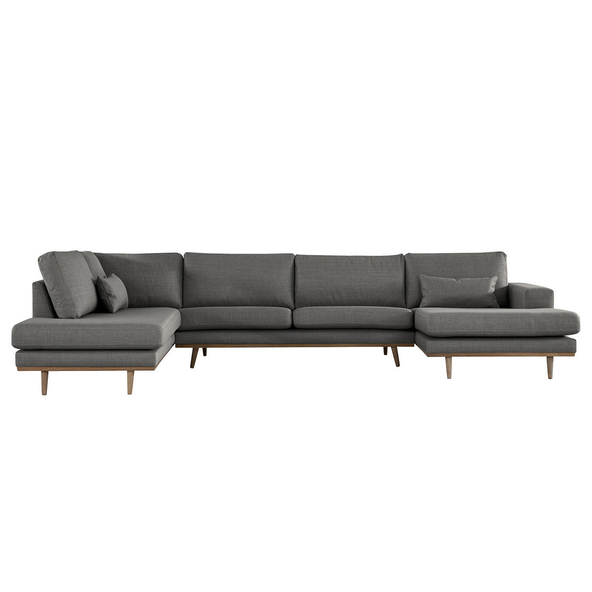 WOHNLANDSCHAFT mit Longchair - Eichefarben/Dunkelgrau, Eichenholz/Textil (371/81/219cm) - home24