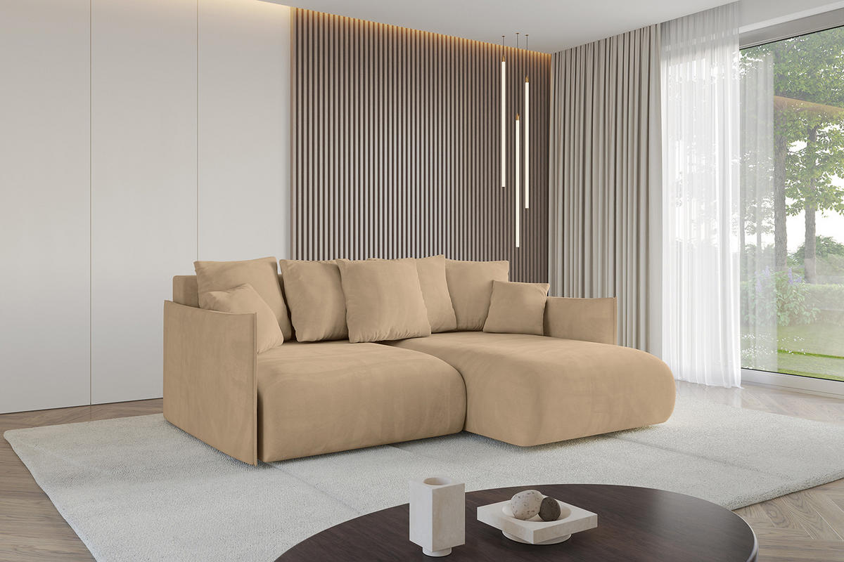 ECKSOFA Ottomane rechts ONESK-L 216x177x72 Beige Velours - Beige, Holzwerkstoff/Kunststoff (177/216cm) - ALTDECOR