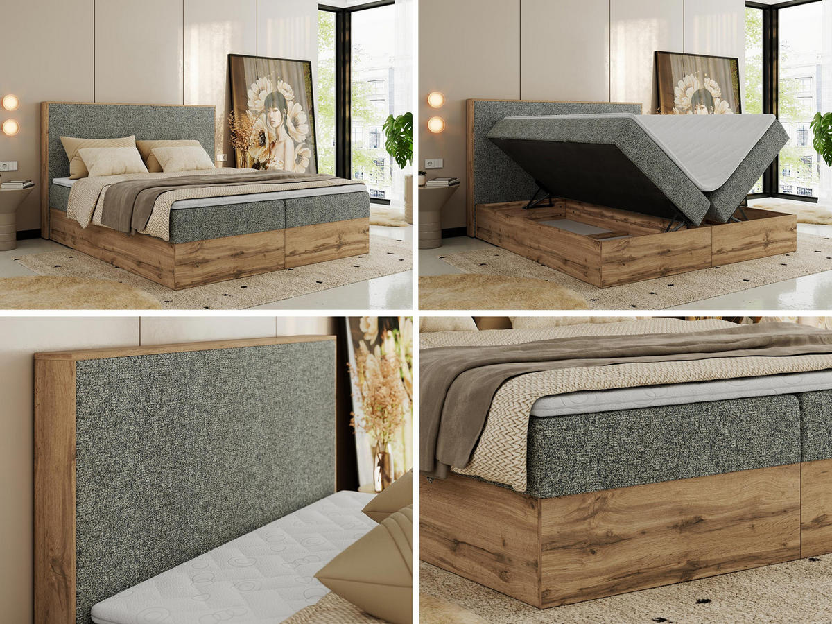 BOXBETT WOOD CLASSIC 140/200 - Grau Strukture - H4 - Grau, Textil (140/200cm) - MKS