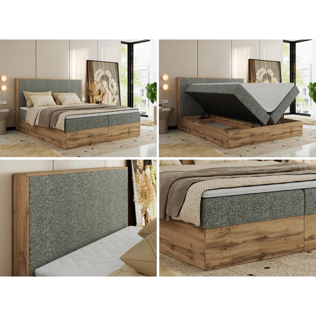 Thumbnail - MKS Boxbett, Grau, Textil, 2-Sitzer, H3, Rechteckig, 180x200 cm, Oeko-Tex®, Schlafzimmer, Betten, Boxspringbetten