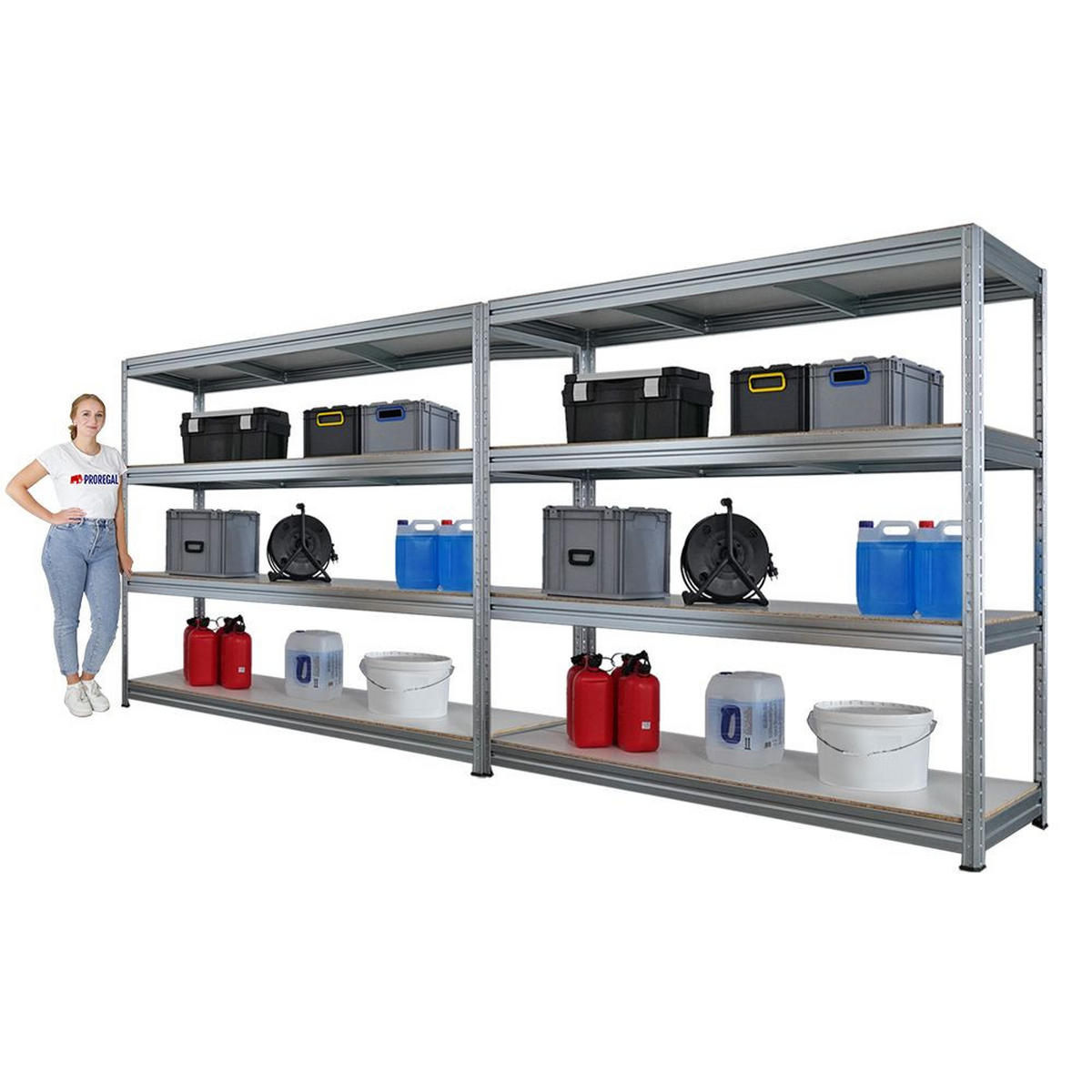 SCHWERLASTREGAL Dino 2er-Set 180x200x60cm Melamin-Ebenen Verzinkt - Silberfarben, Metall (400/180/60cm) - PROREGAL