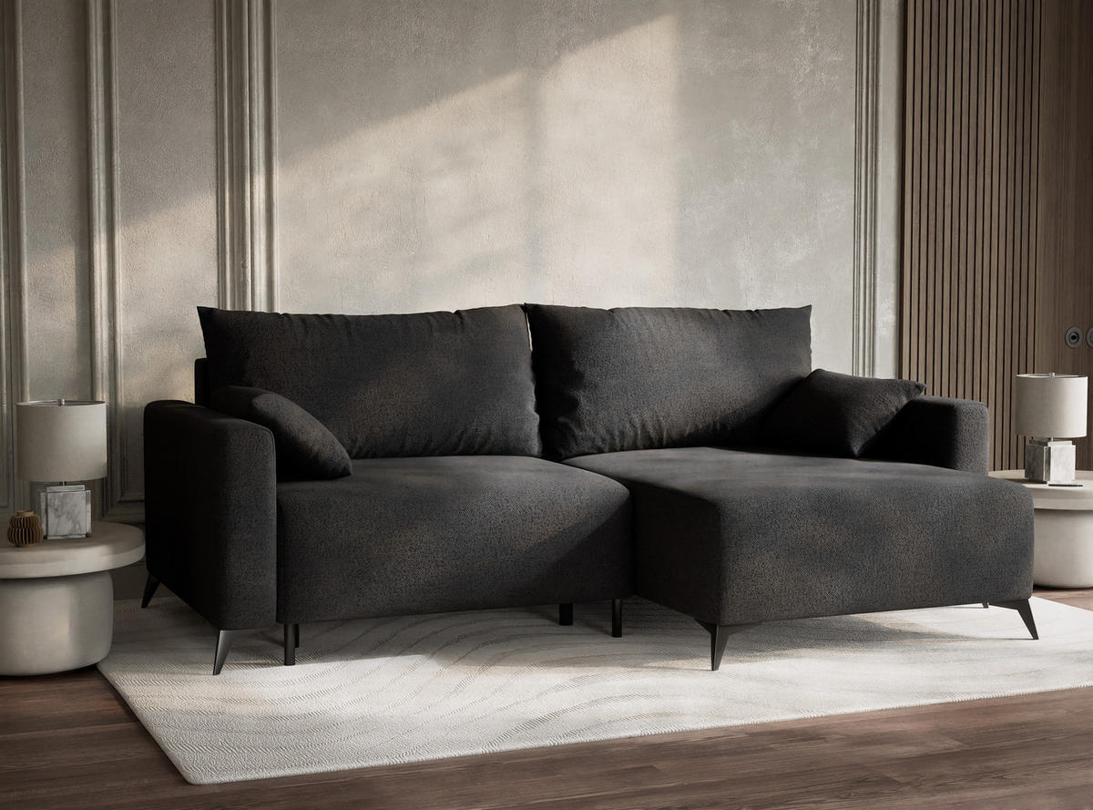 ECKSOFA MIT SCHLAFFUNKTION Leon Anthrazit Webstoff - Anthrazit/Schwarz, Holz/Holzwerkstoff (239/148cm) - Maison de Reve