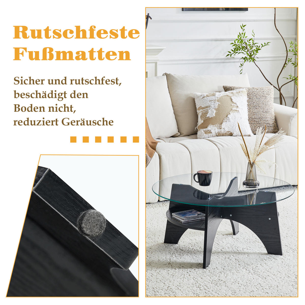 BEISTELLTISCH rund Ø 80 cm Glas Schwarz - Schwarz, Glas (80/80/36cm) - Meubliv