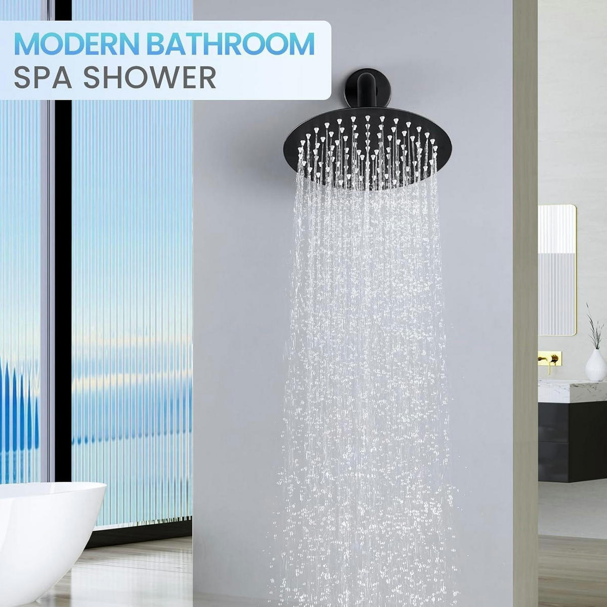 REGENDUSCHE 20 cm mattschwarz Edelstahl 304 Wassersparend - Schwarz, Metall (20.3/12.7/20.3cm)