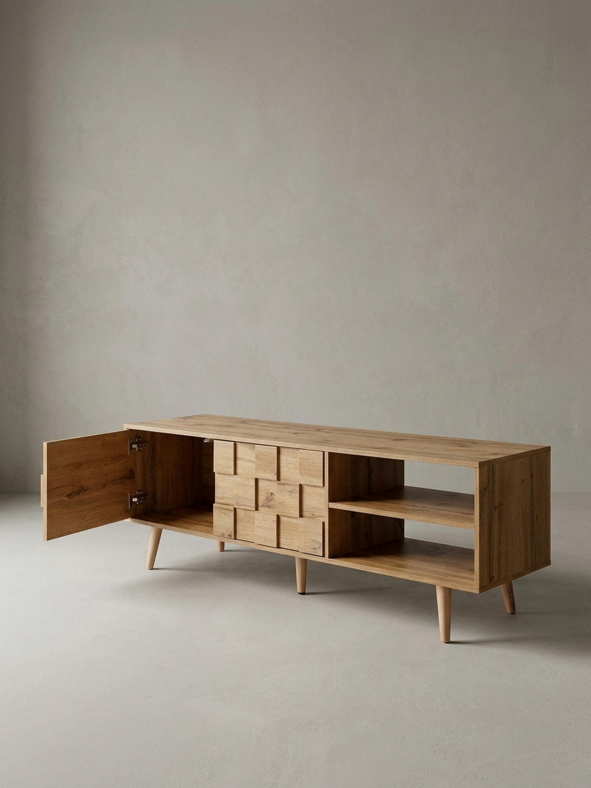 LOWBOARD Eiche-Dekor Modern Stil für 70-Zoll Fernseher - Braun, Eichenholz/Holz (160/51/40cm) - KADIMA DESIGN