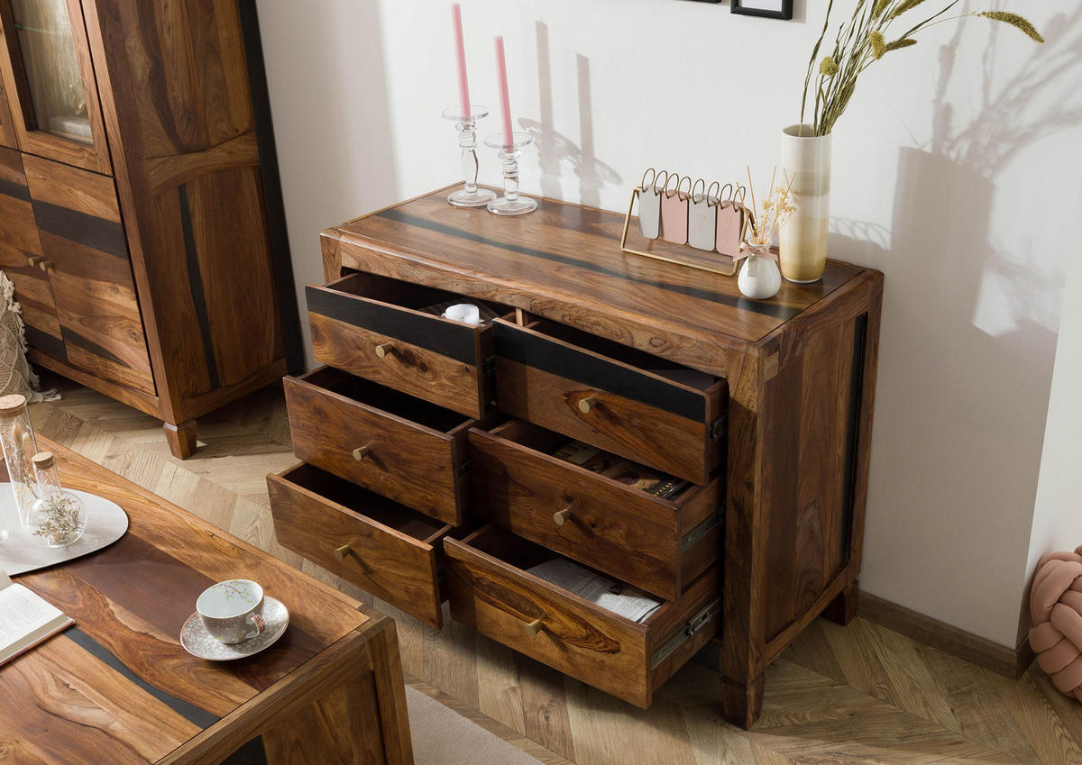 SIDEBOARD Sheesham 110x45x80 dunkelbraun lackiert ANCONA #220 - Dunkelbraun, Holz (110/80/45cm) - Massivmoebel24
