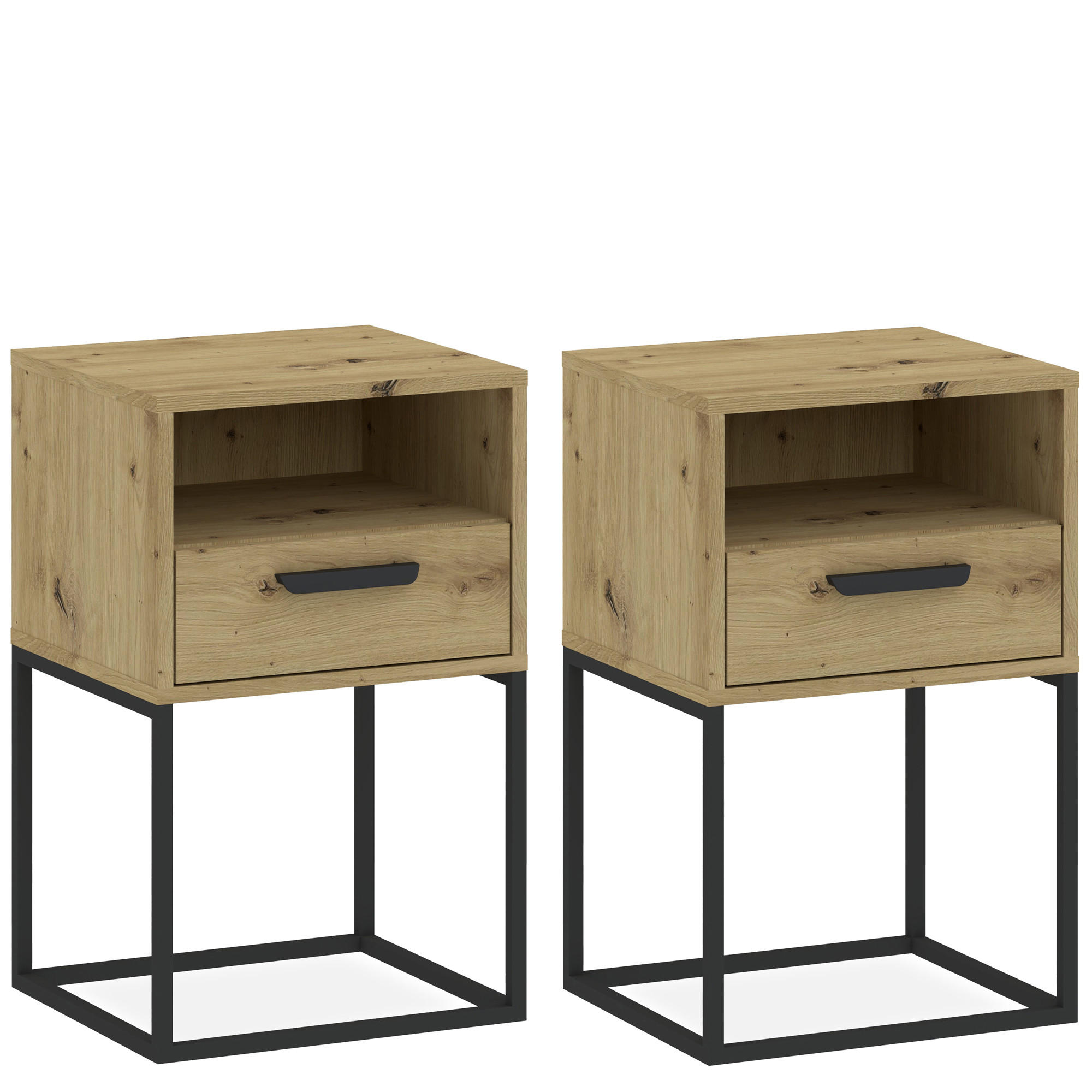 NACHTTISCH RECTUS 2-er Set - Eichefarben/Schwarz, Holzwerkstoff (40/65/39cm) - KONSIMO®