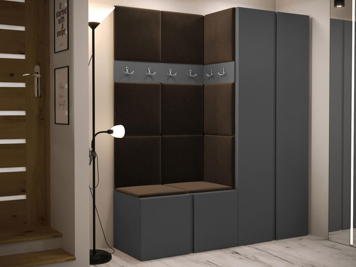 GARDEROBEN-SET Orion III - Graphitfarben/Braun, Holzwerkstoff/Kunststoff (158/186/46cm) - MIRJAN24