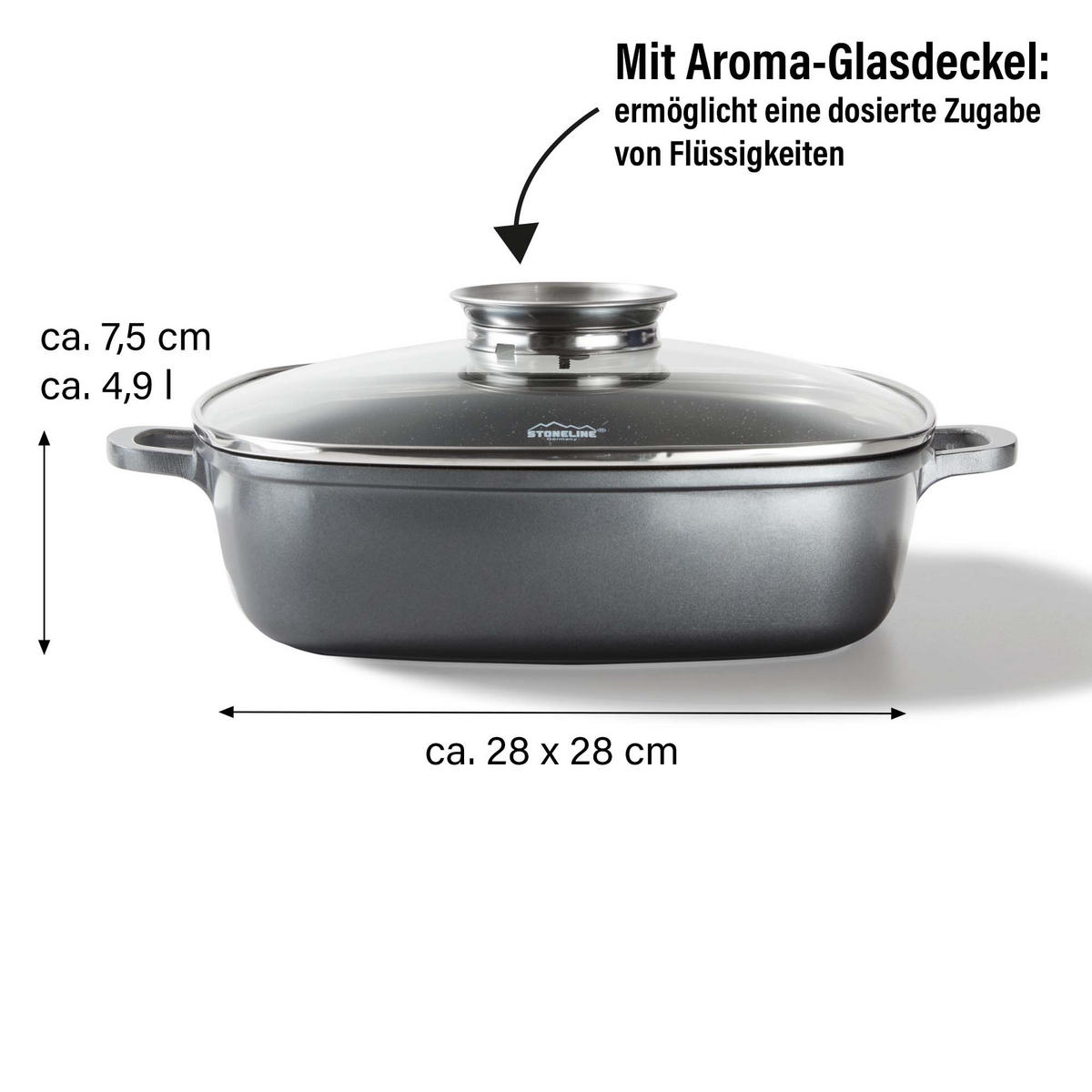 ECKPFANNE - Grau, Metall (28/28/7.5cm) - Stoneline