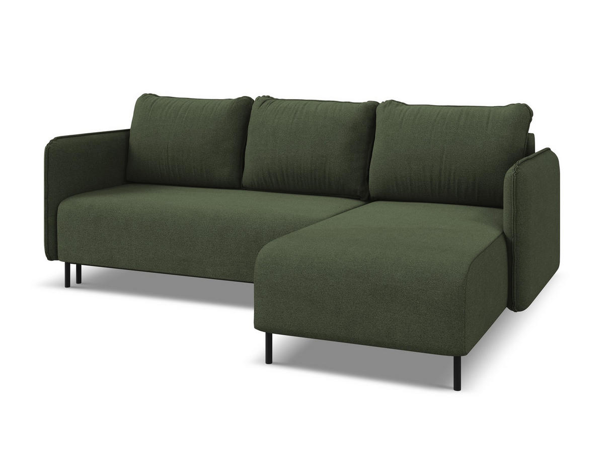 ECKSOFA mit Schlaffunktion Strukturstoff Stoff Grün - Schwarz/Olivgrün, Holz/Textil (236/162cm) - Makamii