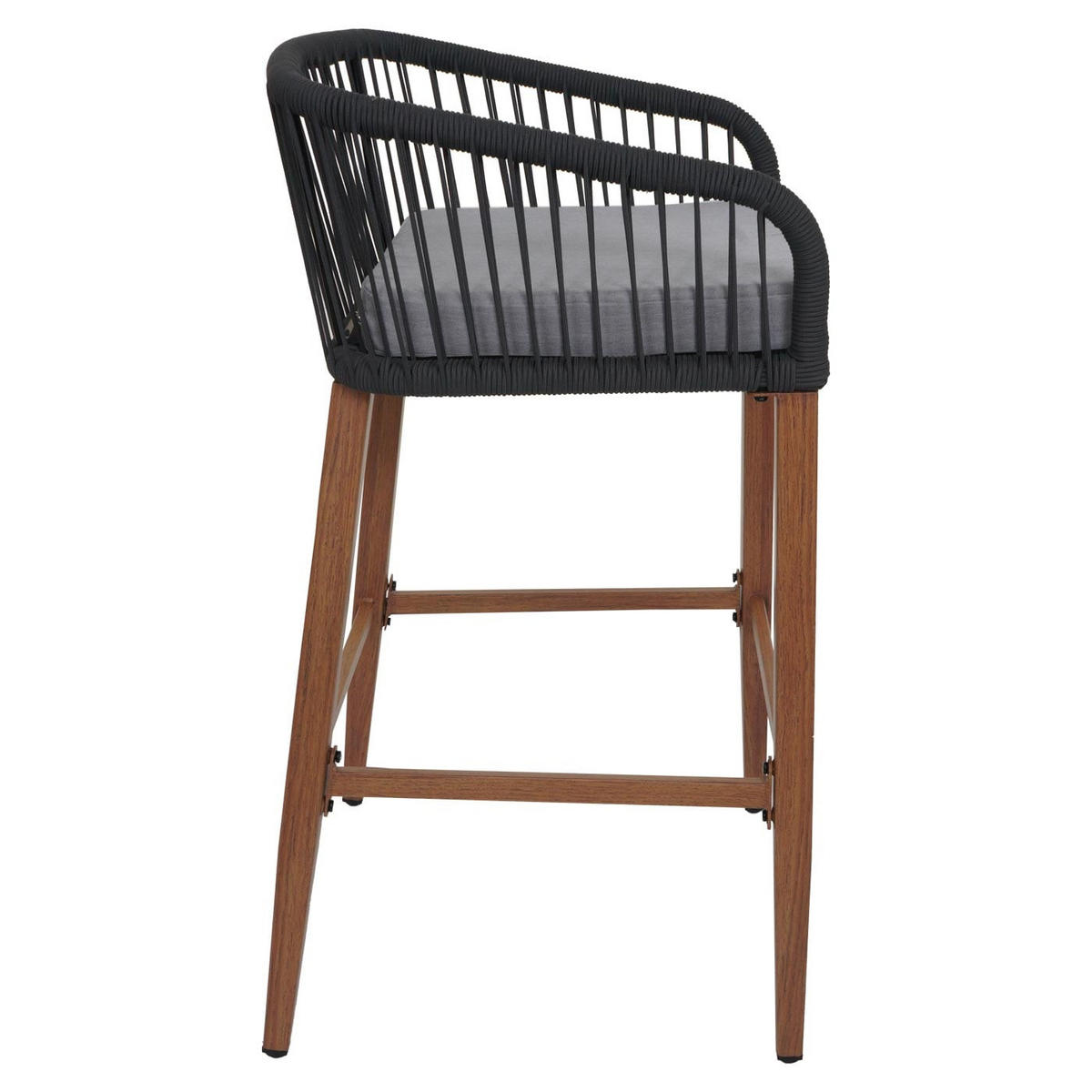 GARTENSTUHL 2er-Set HxBxT 92x51x53cm Sitzhöhe 76cm Anthrazit Kissen Hellgrau Seilgeflecht Metall Holz-Optik - Anthrazit, Metall (51/92/53cm) - PROREGAL