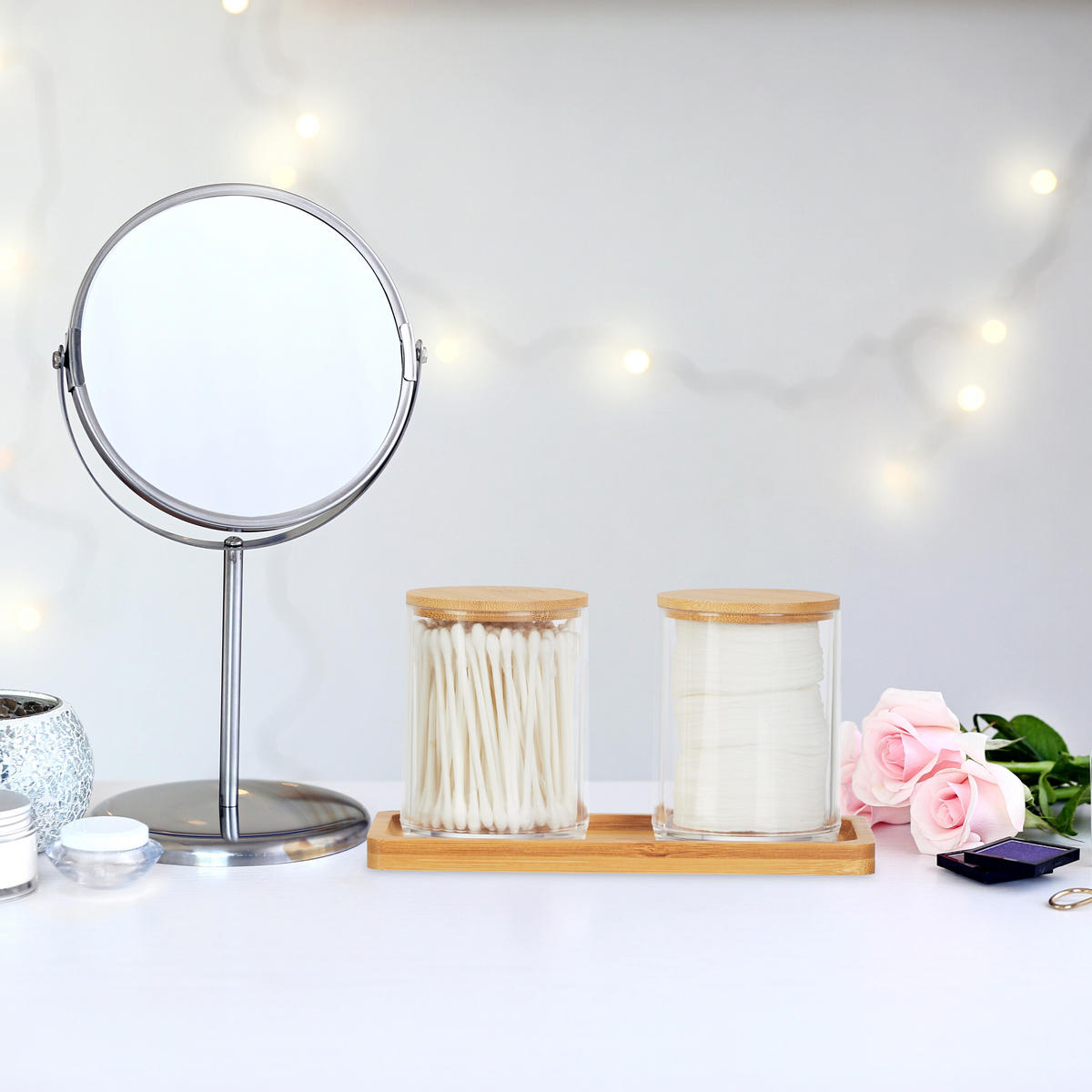 WATTESTÄBCHENBEHÄLTER - Multicolor, Holz/Kunststoff (19/10/9cm) - Relaxdays