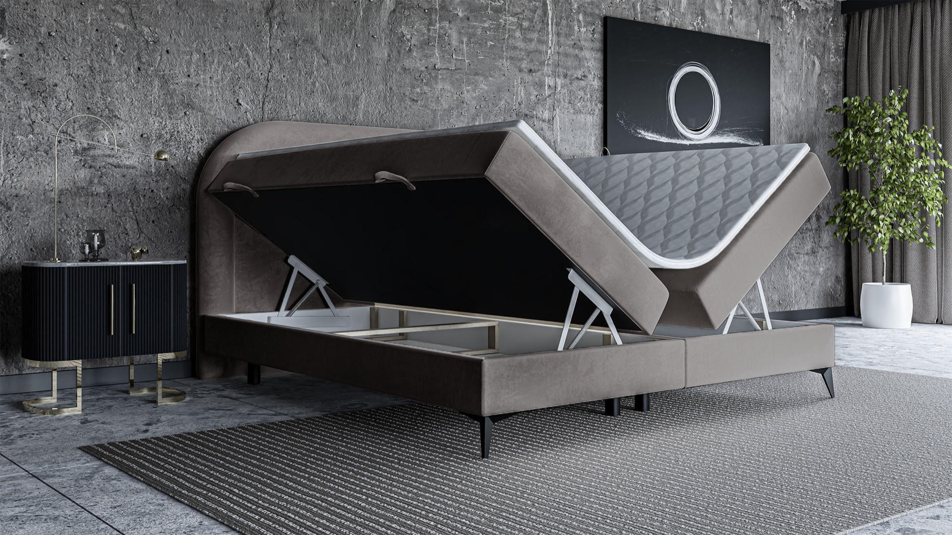 Thumbnail - Selsey Boxbett, Taupe, Textil, 2-Sitzer, Höhe ca. 54 cm, 180x200 cm, Schlafzimmer, Betten, Boxspringbetten