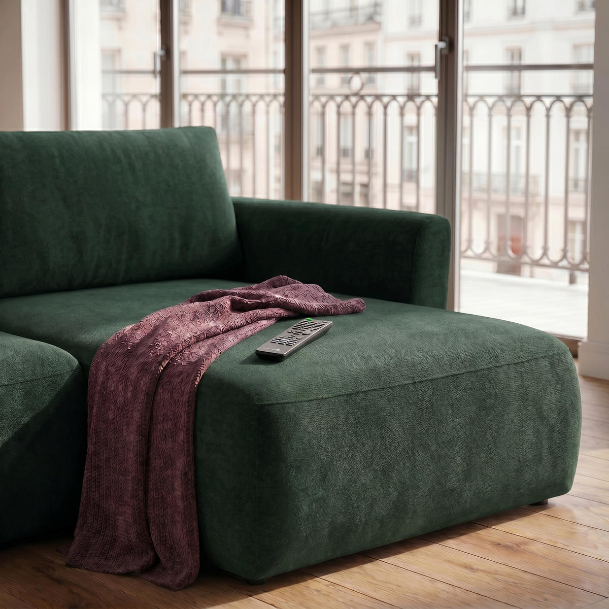 ECKSOFA BELLA L Rechts mit Schlaffunktion 140x205 Velours Dunkelgrün - Dunkelgrün/Schwarz, Holz/Kunststoff (165/230cm) - Muffo