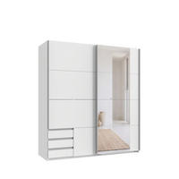 SCHWEBETÜRENSCHRANK 2-türig B179/H198/T65 cm, Kleiderschrank in Weiß mit sichtbaren Schubkästen & Spiegel / 22702 - Alufarben/Weiß, Holz/Holzwerkstoff (179/198/65cm) - luma-home