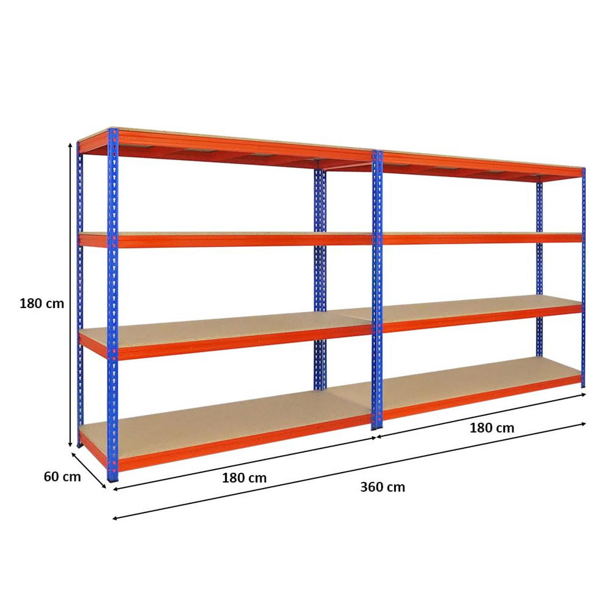 SCHWERLASTREGAL Bison 2er-Set mit 2x 200x200x60 cm 4 Fachböden Fachlast 600 kg Blau-Orange - Orange, Metall (400/200/60cm) - PROREGAL