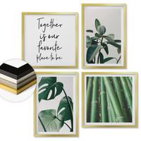 WANDBILDER 4er Set - 50x50 cm & 40x60 cm Goldrahmen - Bambusblätter - Goldfarben, Kunststoff (50/50cm) - ArtPrintCave