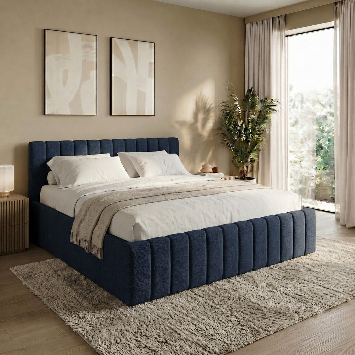 POLSTERBETT 160x200 cm in Marineblau - Dunkelblau, Textil (160/200cm) - Home Collective