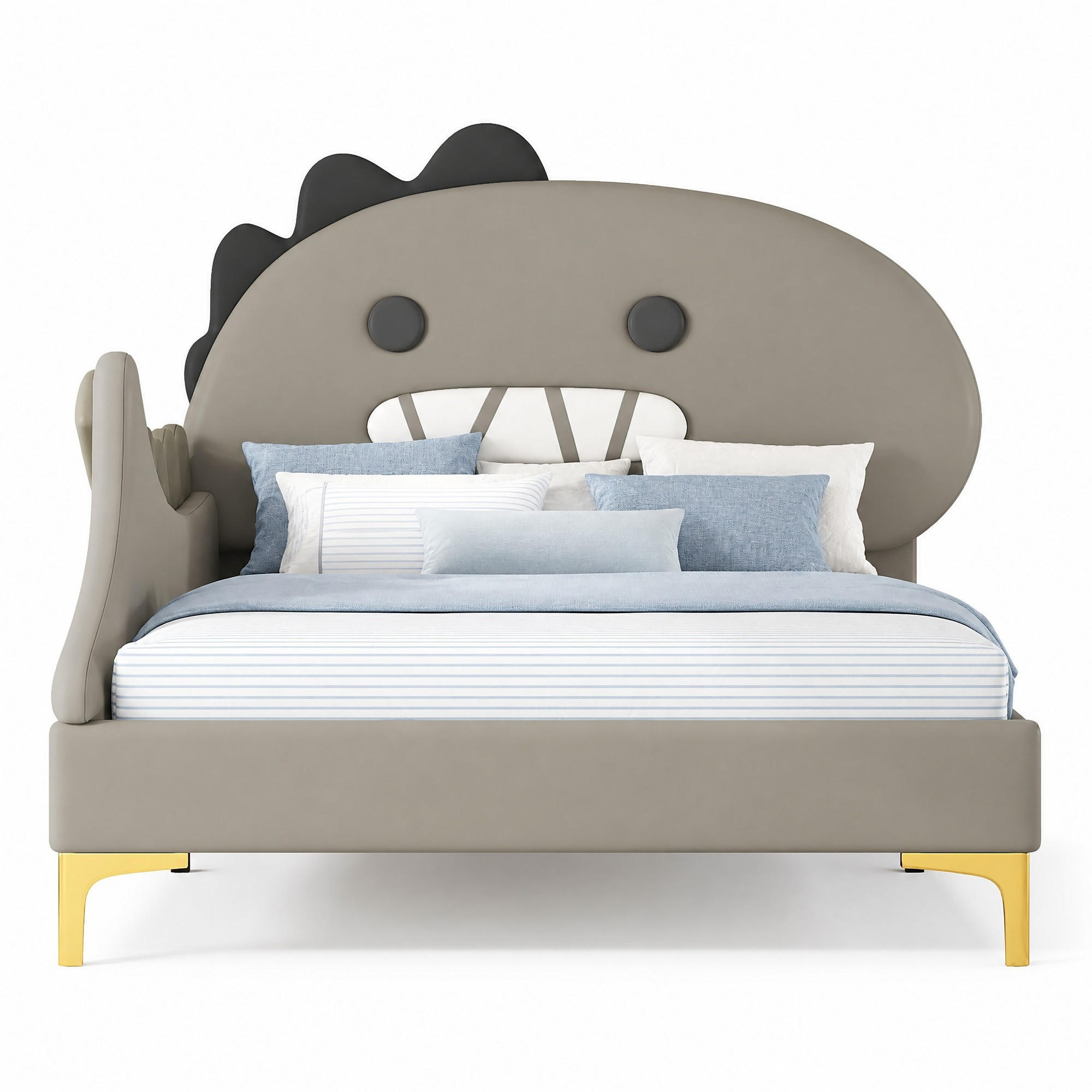 KINDERBETT 90/200 mit Dinosaurier Design aus PU und MDF in Grau - Grau, Holzwerkstoff/Textil (90/200cm) - EVRYAE