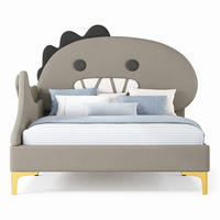 KINDERBETT 90/200 mit Dinosaurier-Design aus PU und MDF in Grau - Grau, Holzwerkstoff/Textil (90/200cm) - EVRYAE