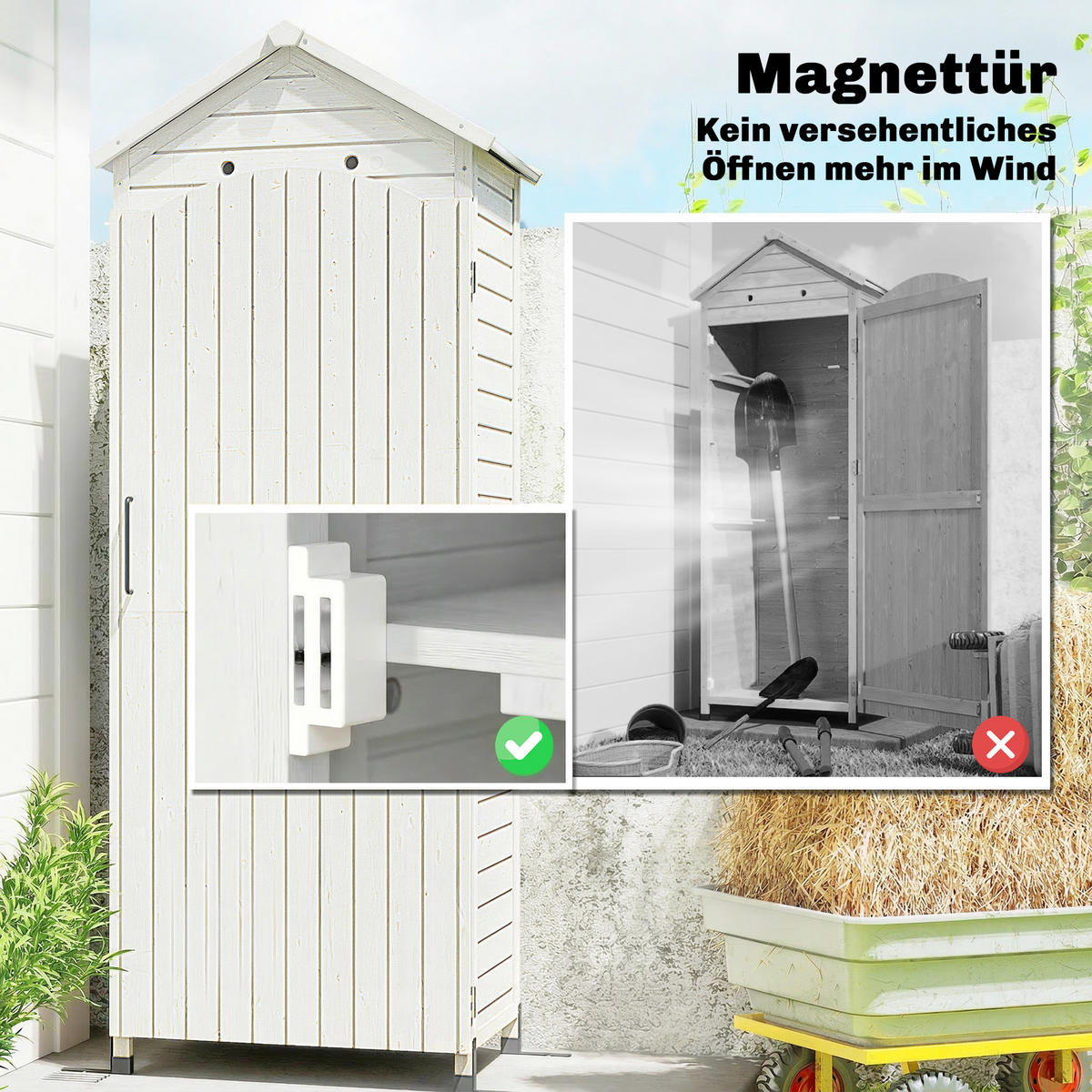 GARTENSCHRANK DE-09250 Natur - Weiß, Holz (58/213/85cm) - ComfortXL