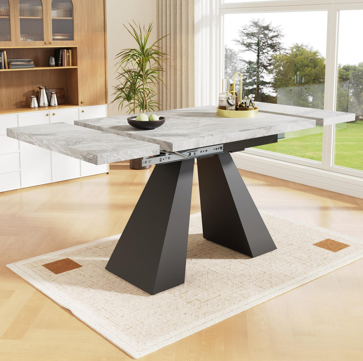 JEDÁLENSKÝ stôl 99-159/74/77 cm čierna/sivá, rozkladací z MDF a kovu - čierna, kompozitné drevo (159/74/77cm) - BEAOK