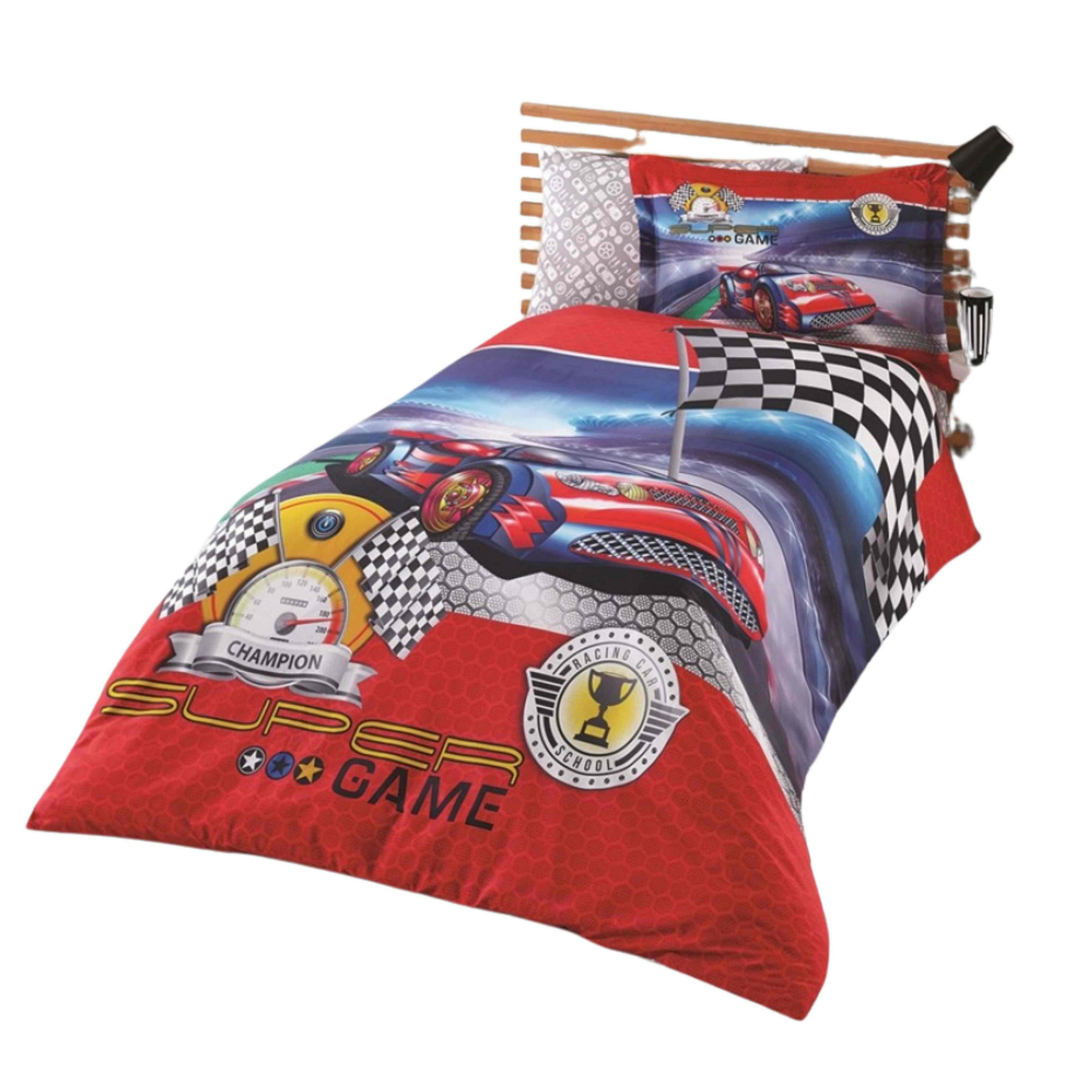 BETTWÄSCHE Champion für Kinder 140/200 cm mit Kissenbezug 80/40 cm 2-tlg. - Rot, Naturmaterialien/Textil (140/200cm) - Aileenstore