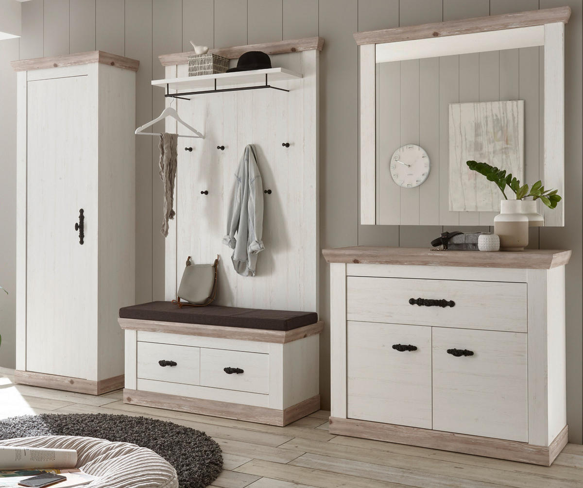 GARDEROBENSPIEGEL Pinie weiß, Oslo Pinie Landhaus, Spiegel, 107 x 110 cm - Weiß/Pinienfarben, Holzwerkstoff (107/110/8cm) - Furn.Design
