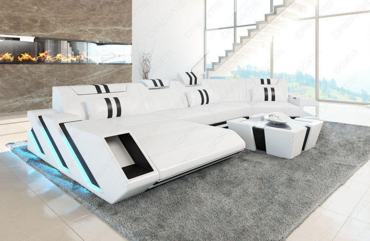 WOHNLANDSCHAFT Apollonia C - Weiß, Leder (420/78/190cm) - Sofa Dreams