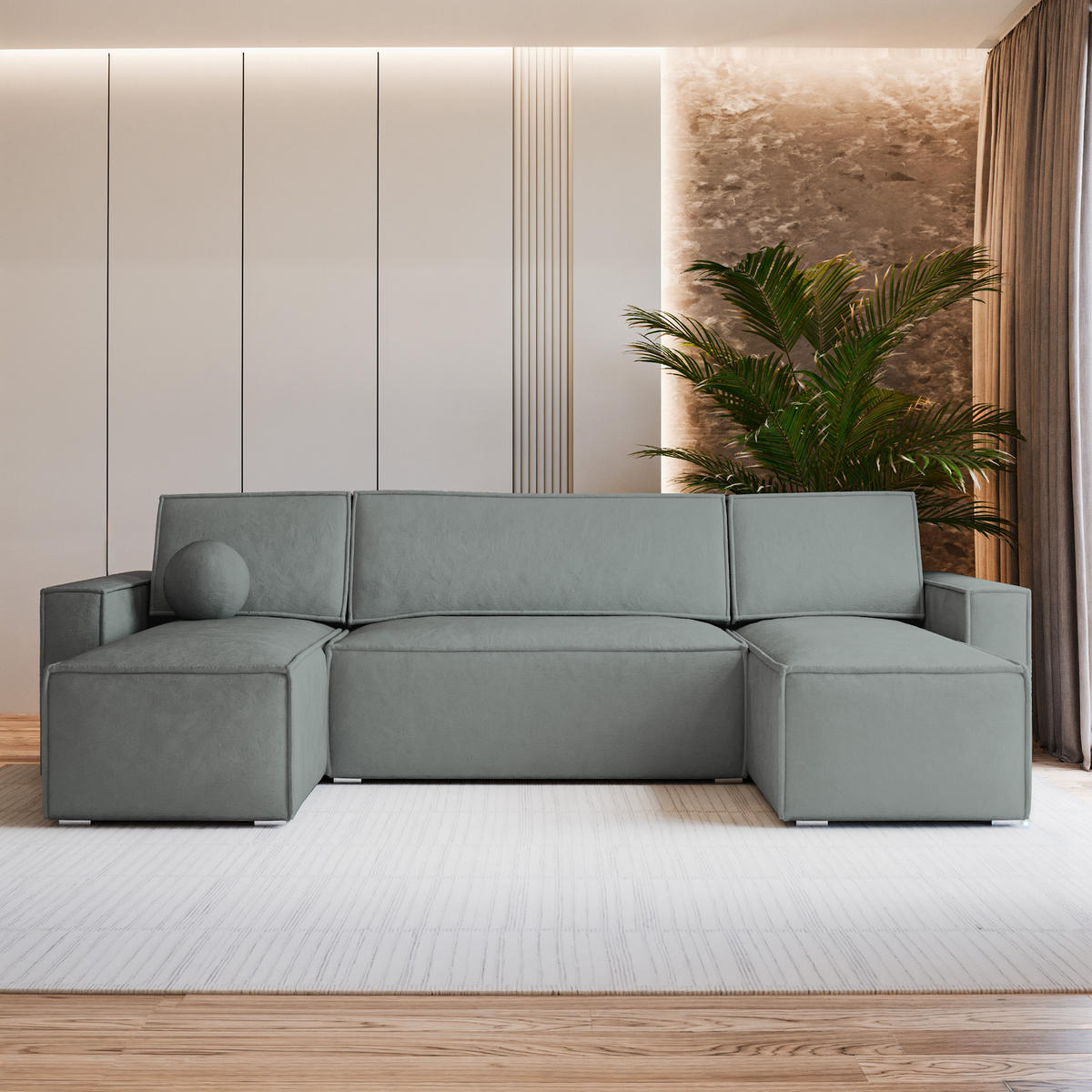 ROHOVÁ SEDAČKA PESANO šedá - šedá, dřevo/textil (306/140cm) - MASSENO