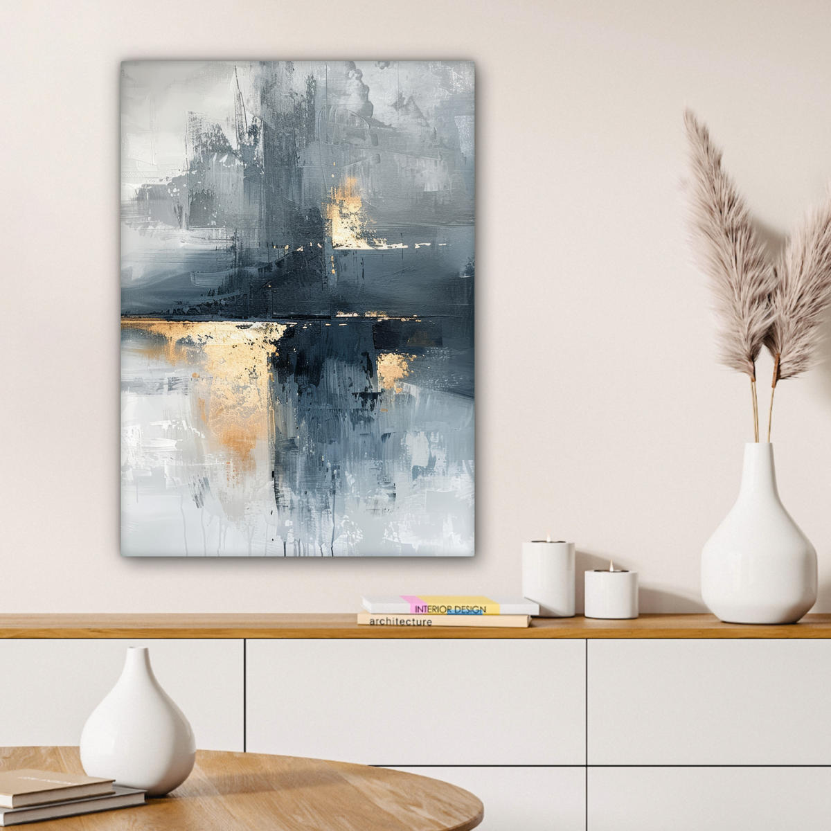 LEINWANDBILD Kunst - Grau - Gold - Abstrakt 60x80 cm - Dunkelgrau, Textil (60/80cm) - MuchoWow