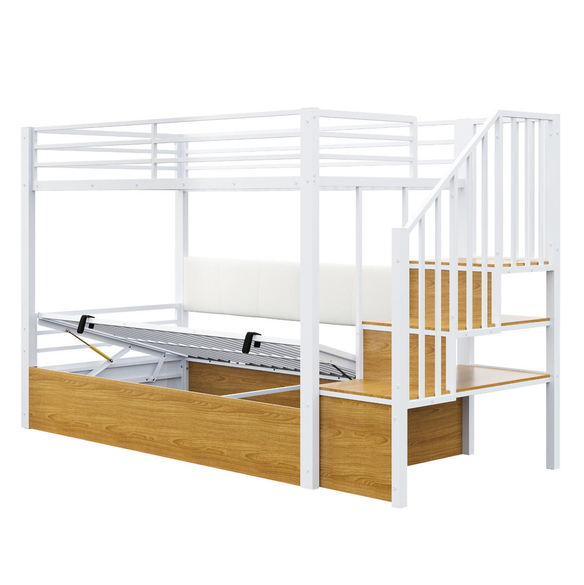 HOCHBETT 90/200 cm aus Metall und MDF mit Stauraumtreppe Weiß - Weiß, Holzwerkstoff (90/200cm) - Modenvie
