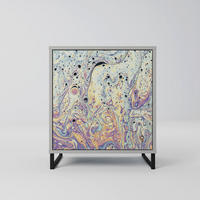 SIDEBOARD MOSAIC OF COLORS, Grau, 57,5x42x67,5 cm, Schwarze Metall-Rahmenfüße - Multicolor/Schwarz, Holzwerkstoff/Metall (57.5/67.5/42cm) - SpaceRebels