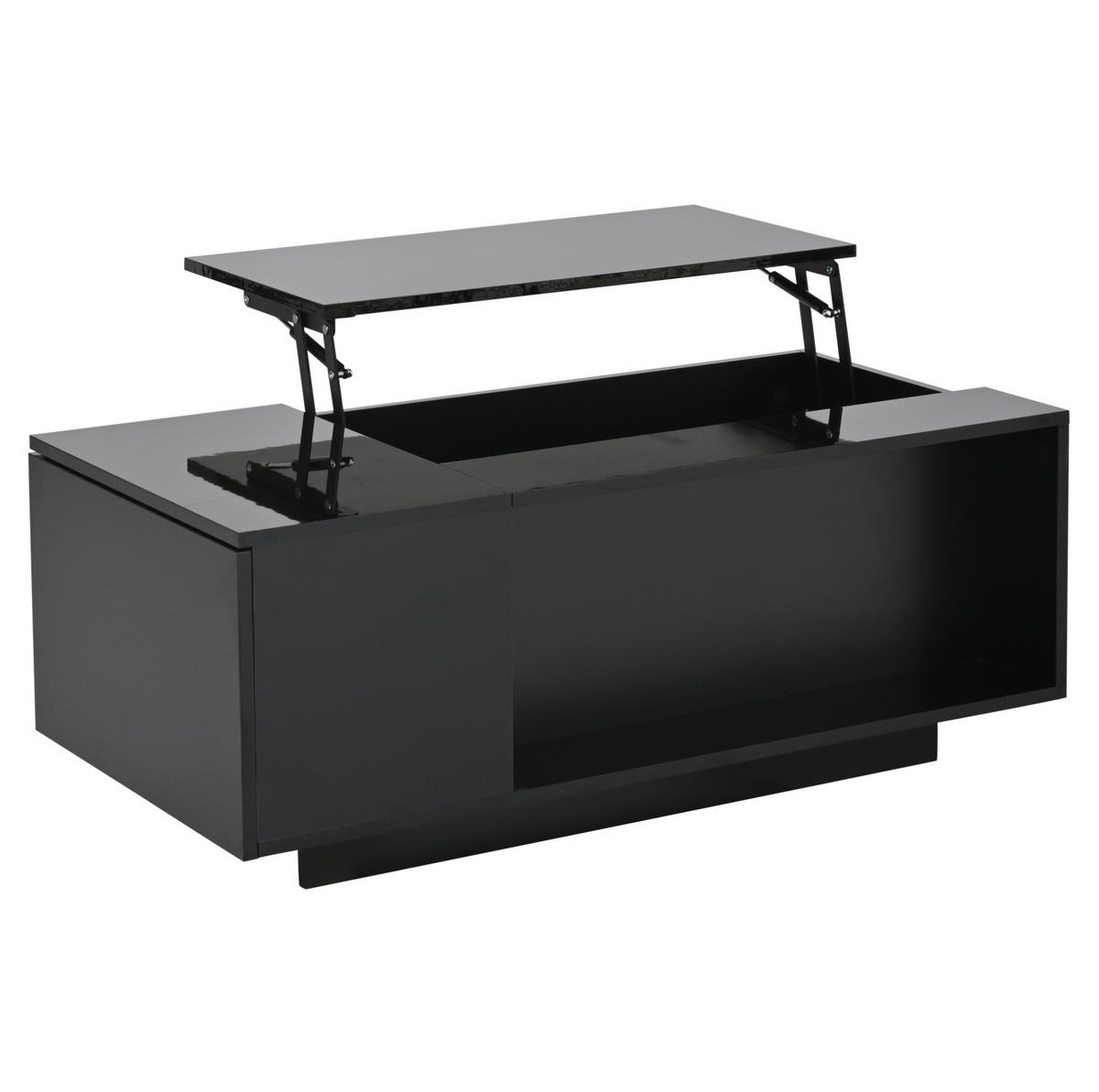 COUCHTISCH aus Spanplatte 100x50x40 cm Schwarz höhenverstellbar mit LED-Beleuchtung, Schublade und verstecktem Stauraum - Schwarz, Holzwerkstoff (100/50/40cm) - Modfu