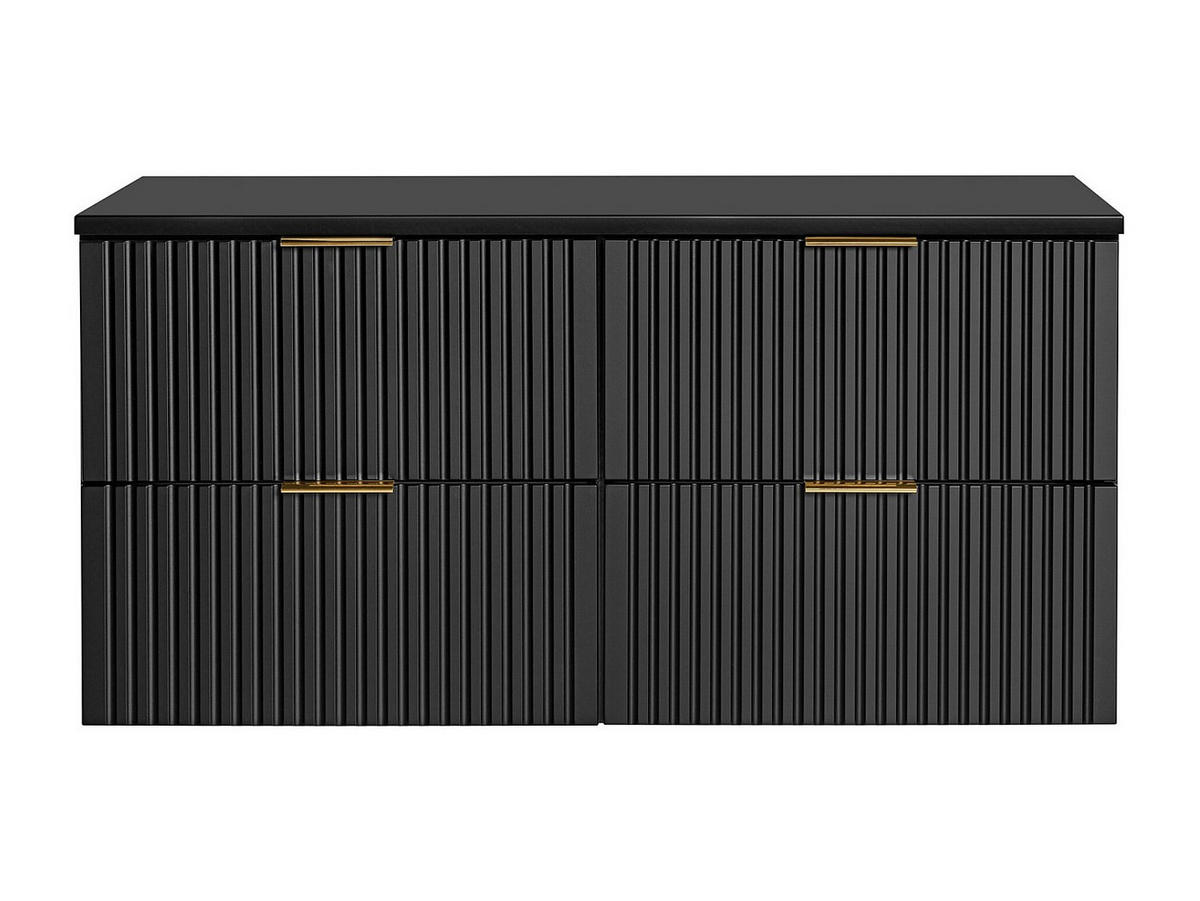 WASCHBECKENUNTERSCHRANK hängend mit Aufsatzplatte - Streifenoptik - Schwarz - 120 cm - ZEVARA - Schwarz, Holz (120/57/46cm) - Vente-Unique